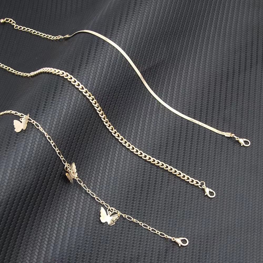 Multi-layer Cuban chain gold-plated butterfly pendant anklet