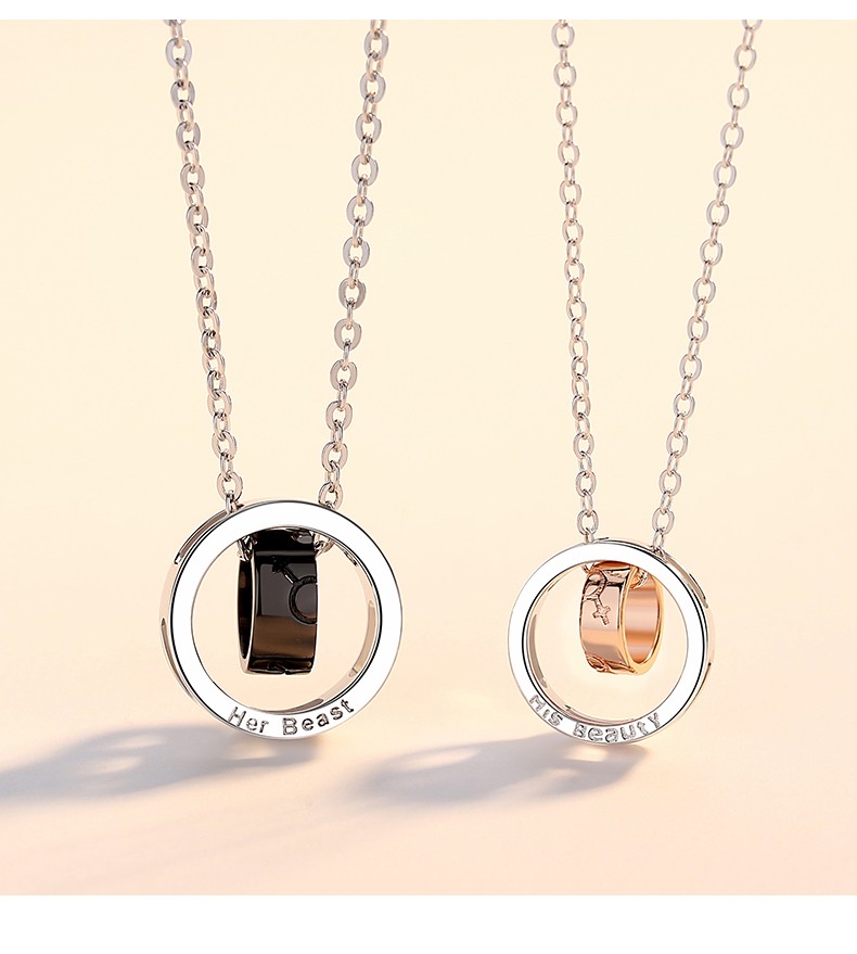 Personalized  925 Sterling Silver Rhodium Plated Jewelry Women Men Double Circle Pendant 