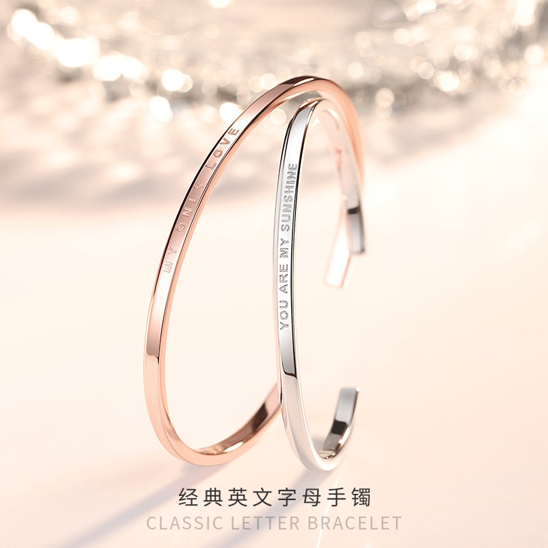 Personalized Custom 925 Sterling Silver Rose Gold Plated Jewelry Alphabet Couple Open Cuff Bracelets
