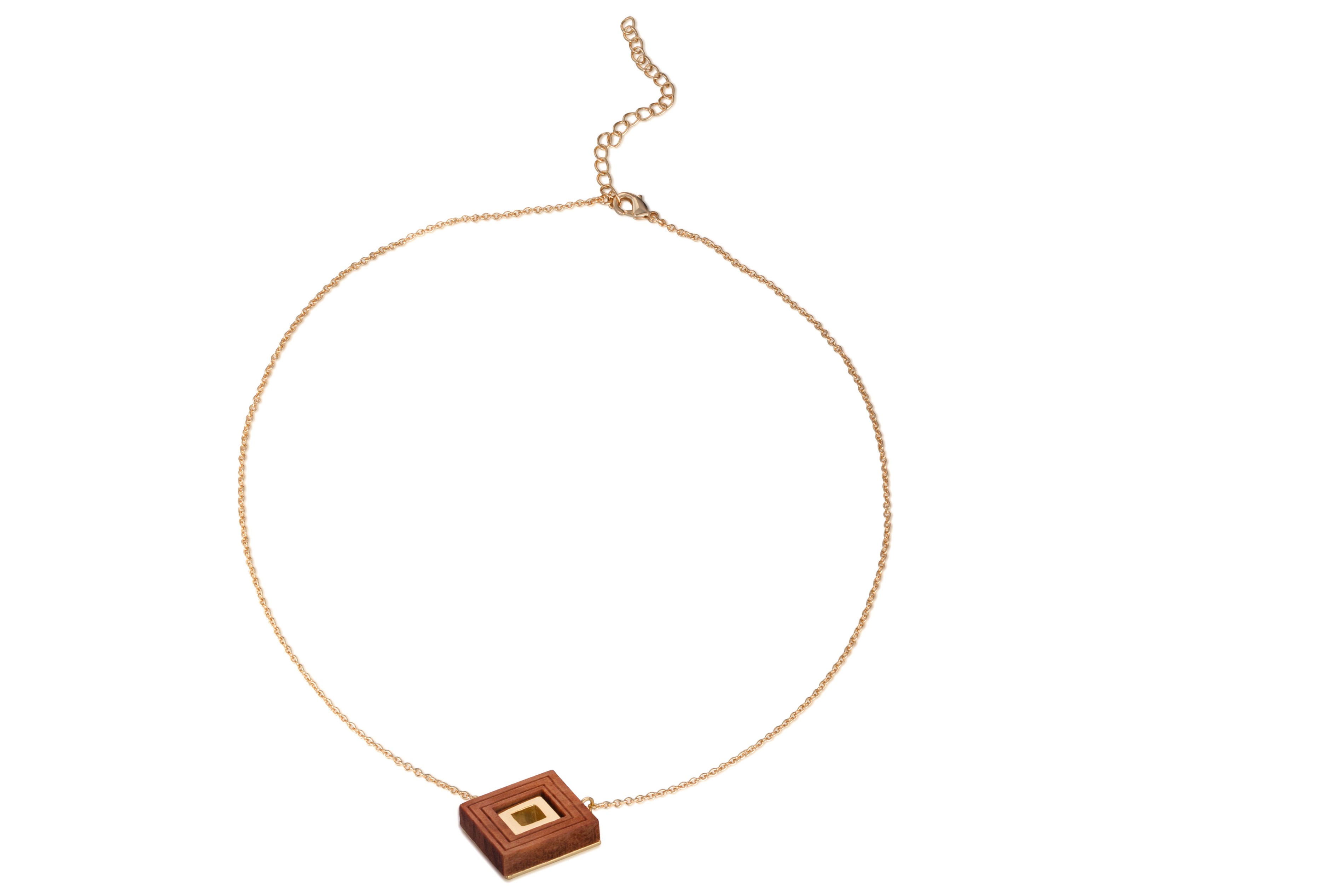Brass14K Gold Plated Jewelry Women Trendy Cross Sweater Chain Geometric Square Pendant Necklace