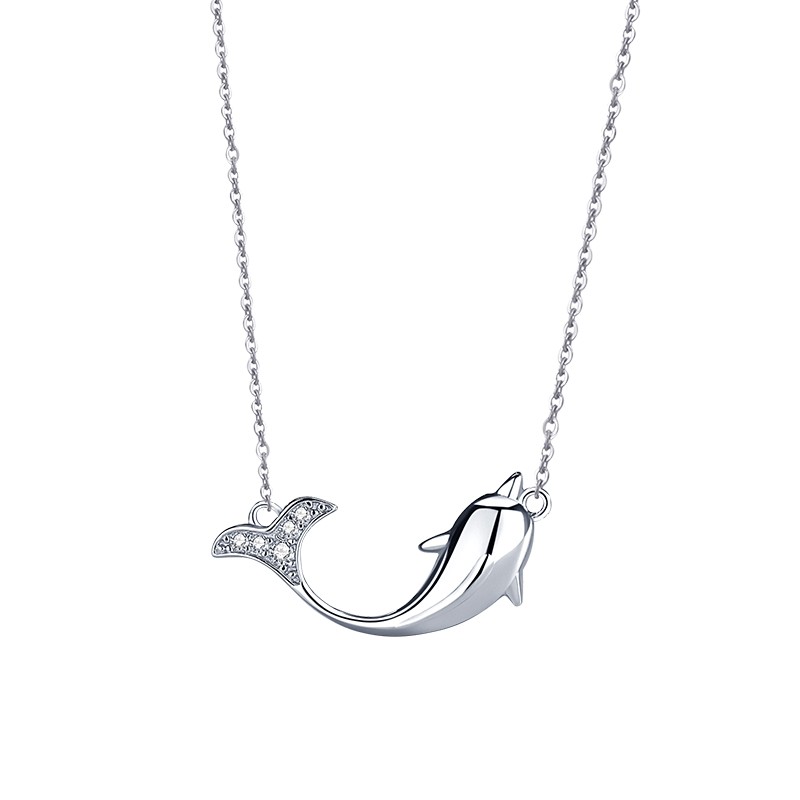2021 fashion925 Sterling Silver Cubic Zirconia Rose Gold Plated Chain Cute Dolphin  Pendant Necklace