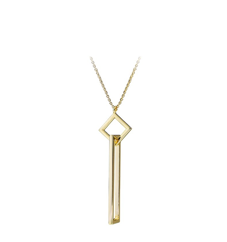 Custom popular pendant high quality s925 brass 14K gold plated  long drop chain Square necklace 