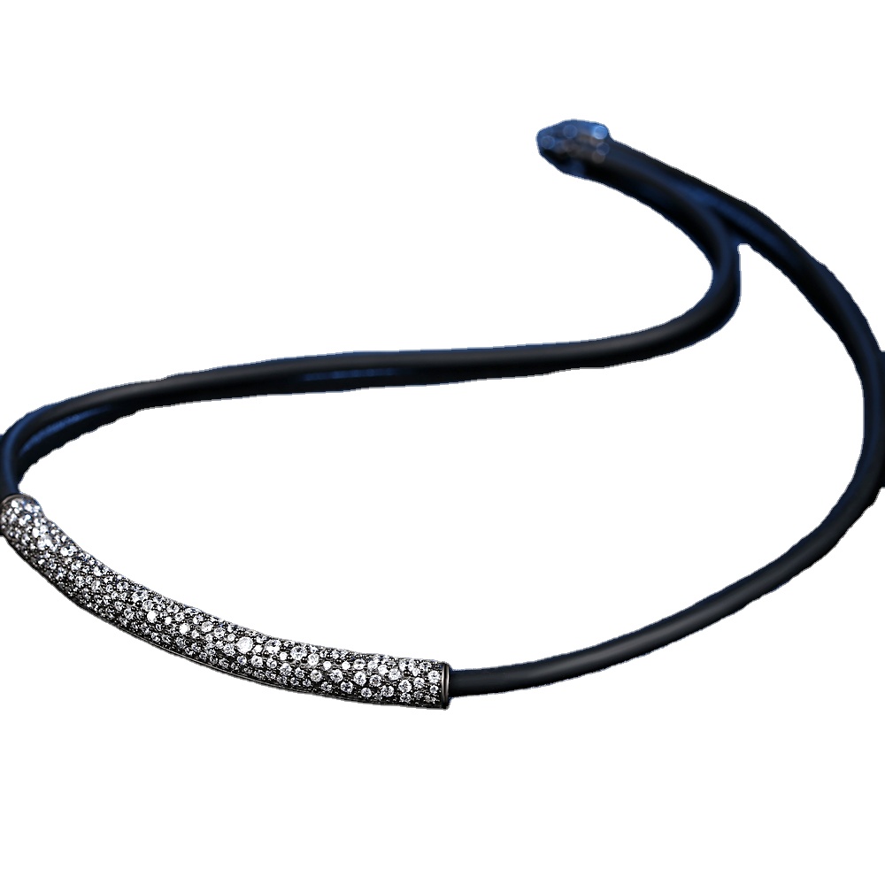 Wholesale men women925 Sterling Silver  Rhodium planted PO CZ leather cord Pendant Necklace jewelry 