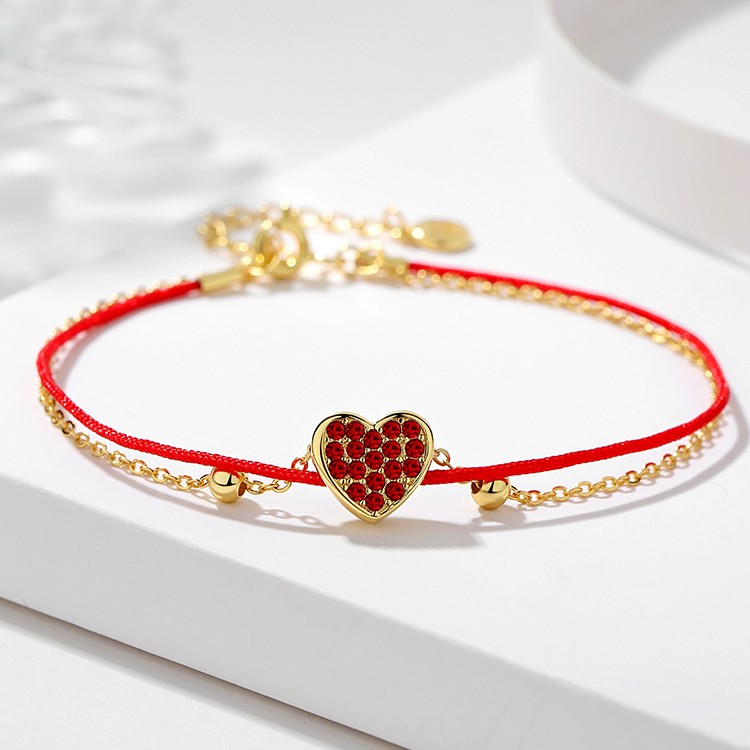 Girl 925 Sterling Silver 18k 14K Gold Plated Red Cubic Zirconia Custom Jewelry Heart Bracelet