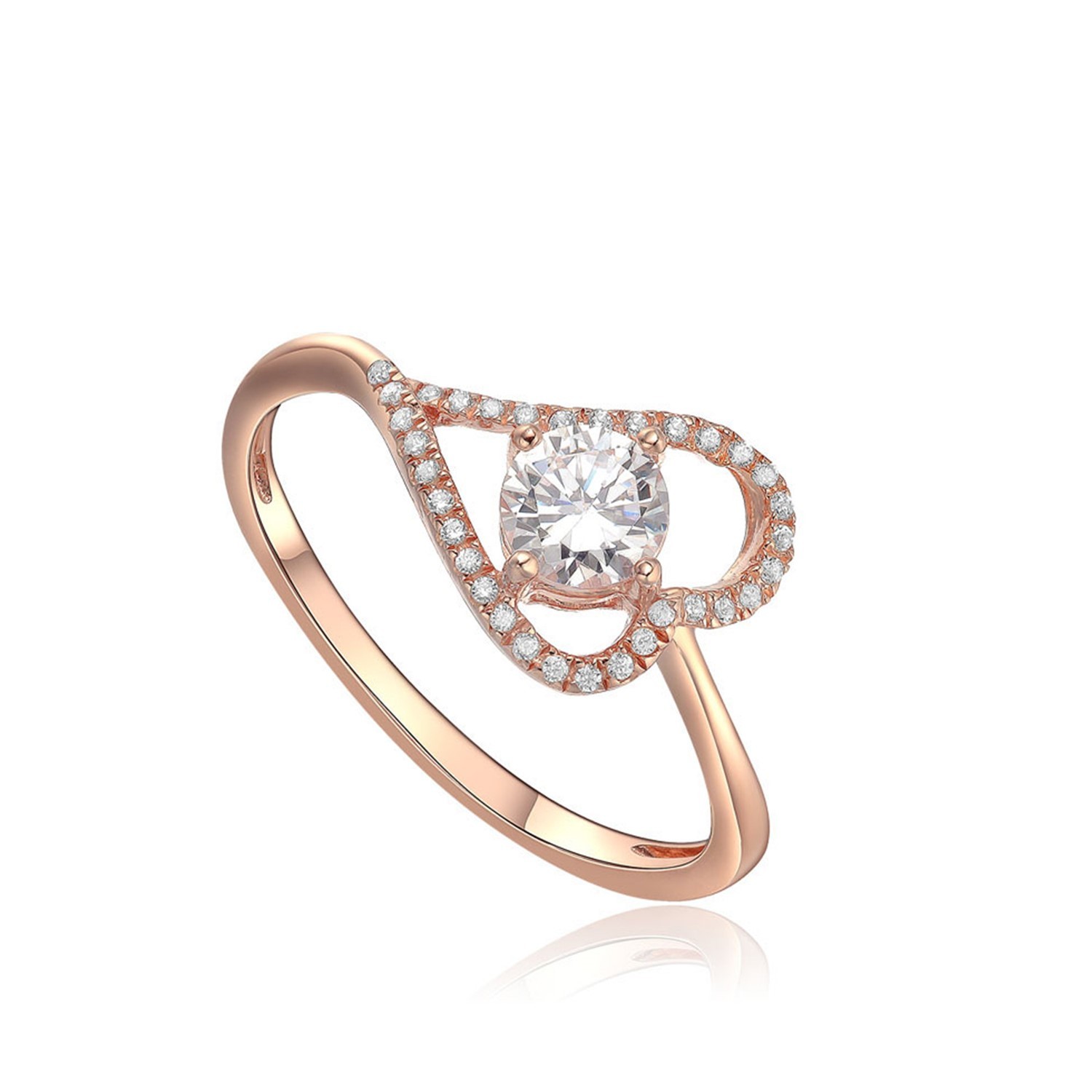 Fashion wholesale rose gold Plating ring Cubic Zircon 925 Sterling Silver Jewelry set women heart ri