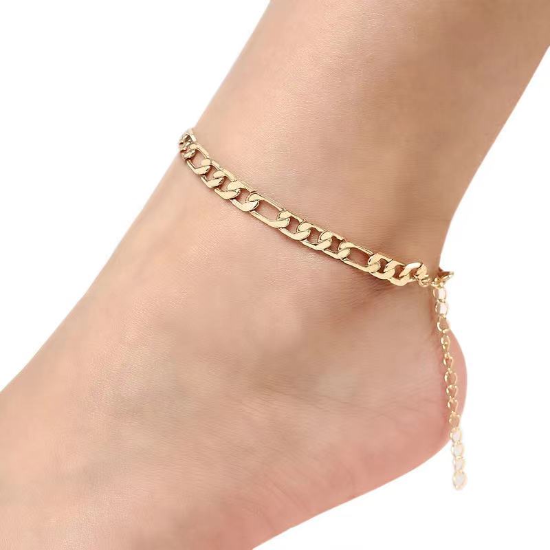 8K Gold Plated Chunky Fashion Summer Female Barefoot Link Chain Ankles