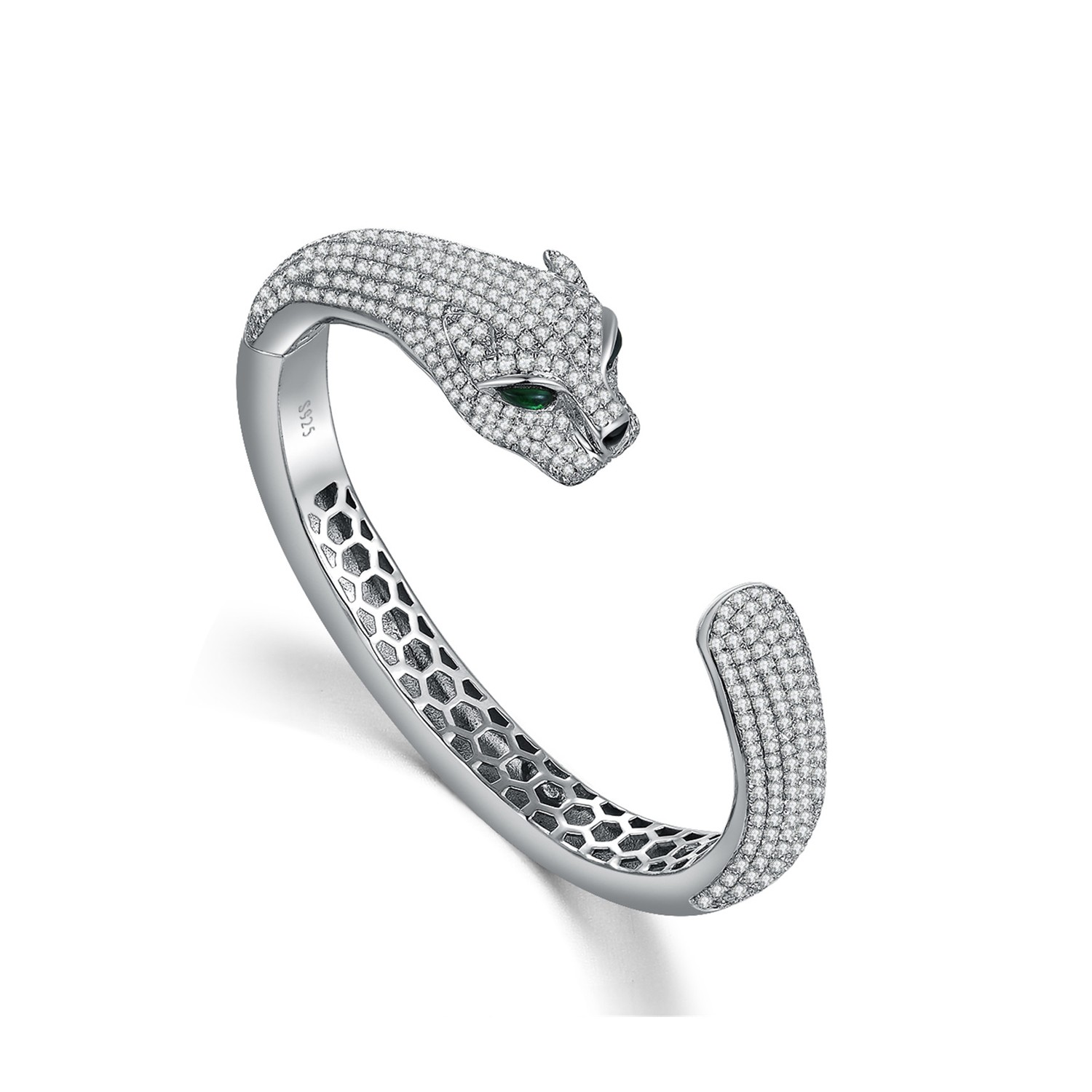 Jewelry Bracelet Women Adjustable Opening 925 Sterling Silver Cubic Zirconia Leopard Print Bracelet