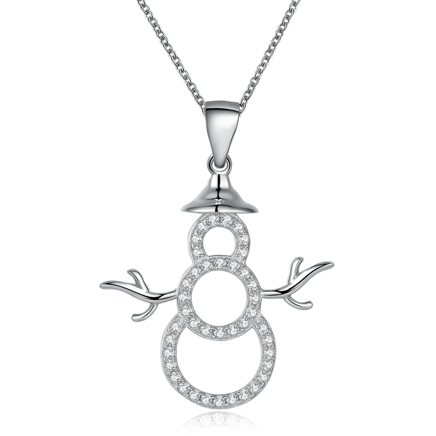 Wholesale women Jewelry 925 Sterling Silver Cubic Zirconia cute Snowman Christmas pendant Necklace