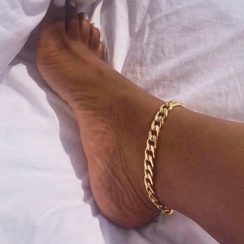 Trendy Women Jewelry Accessories 18K Gold Plated Cuban Chain Anklet