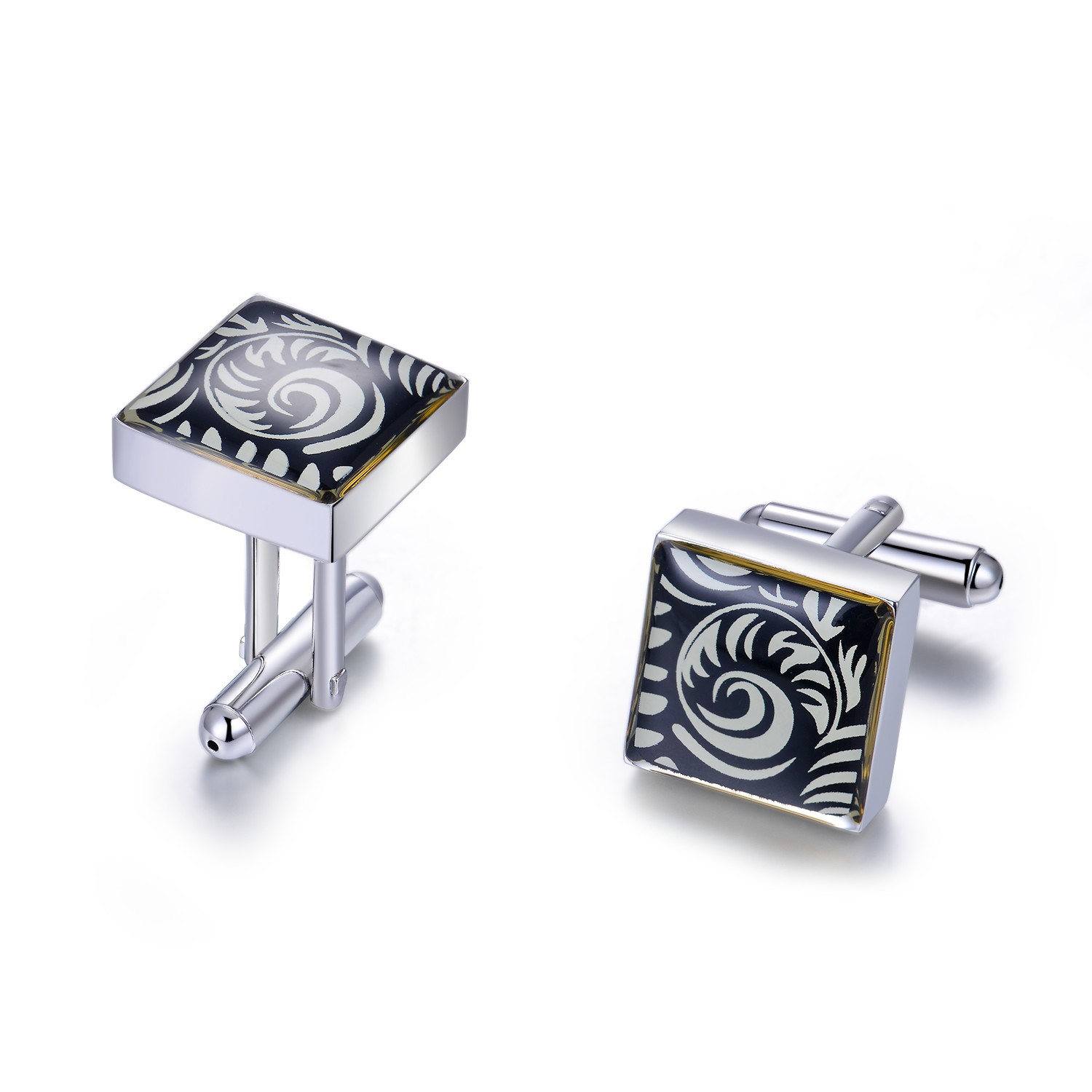 Designer custom chic business class black cubic zirconia 925 sterling silver cufflinks