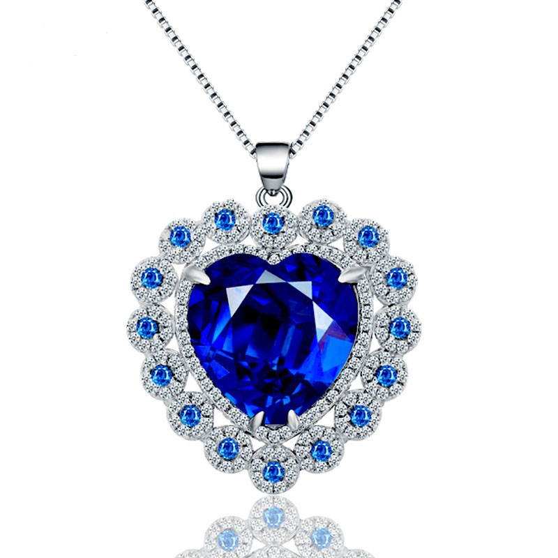 Custom Fashion Rhodium Plated 925 Sterling Silver Women Vintage Jewelry Accessories Heart Sapphire C