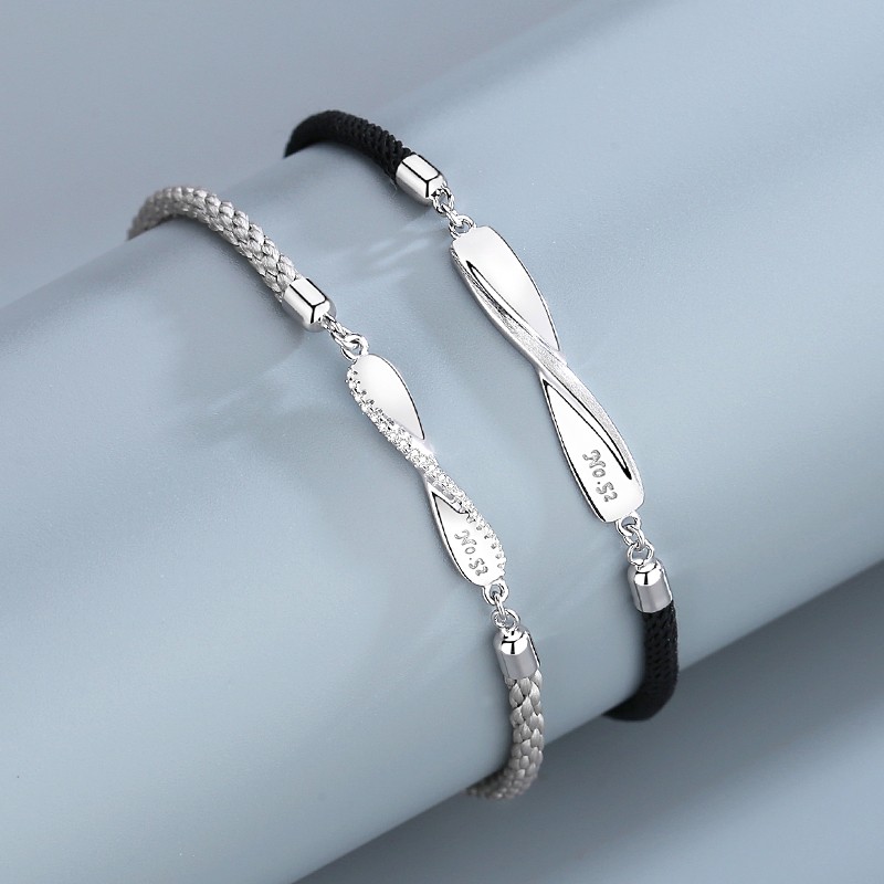 Mobius Braided Bracelet Black Grey Bracelet 925 Sterling Silver  Men