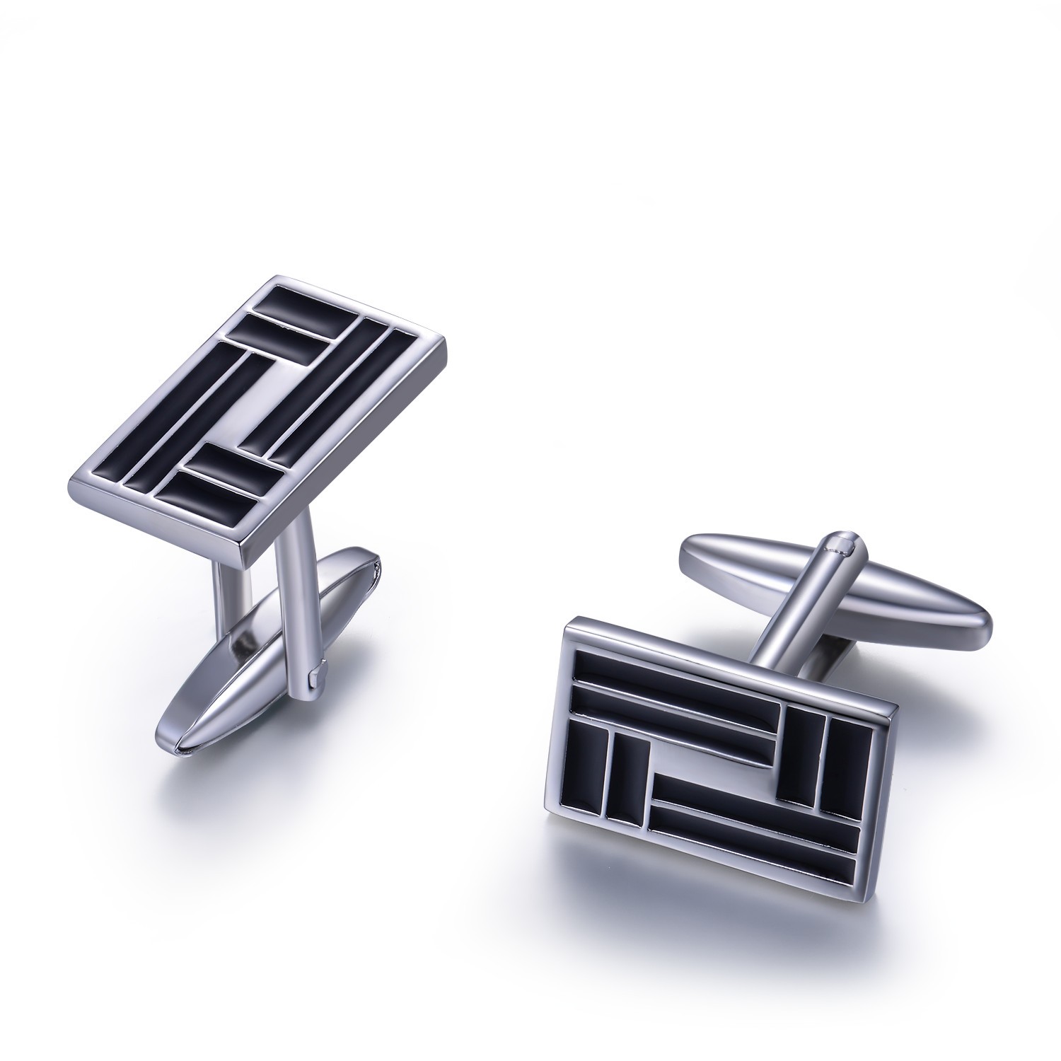 Rectangle Enamel Black Designer Wholesale Sublimation Brass Men Jewelry Cufflinks