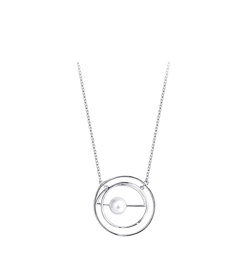 Classic Jewelry Brass Rhodium Plated Women Sweater Long Chain Circle Pearl Pendant Necklace