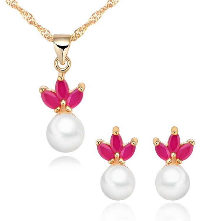 925 Sterling Silver Fashion 18K Gold Plated Women Charm Bridal Pearl Wedding Jewelry Sets
