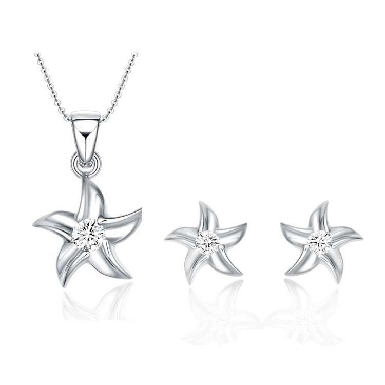 925 Sterling Silver Rhodium Plated Luxury Cubic Zirconia Women Star Jewelry Sets