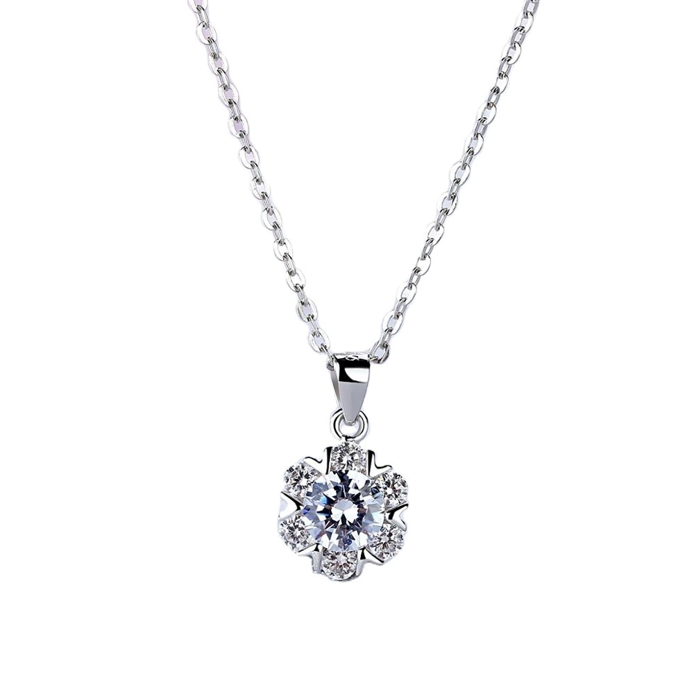 Wholesale Unique elegant Women Cubic Zircon 925 Sterling Silver Flower Pendant Necklace jewelry 