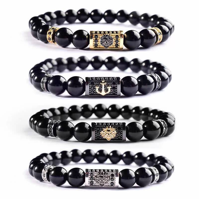 High Quality CZ Charm Black Gemstone Jewelry Accessories Customized Luxury Men Bead Bracelet