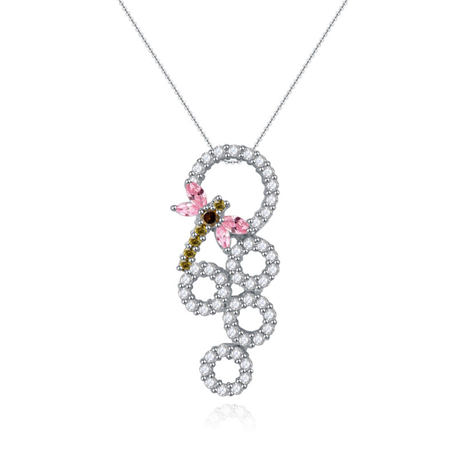 Cubic Zirconia Pendant 925 Sterling Silver Elegant  Jewelry women Dragonfly Colorful Necklace 
