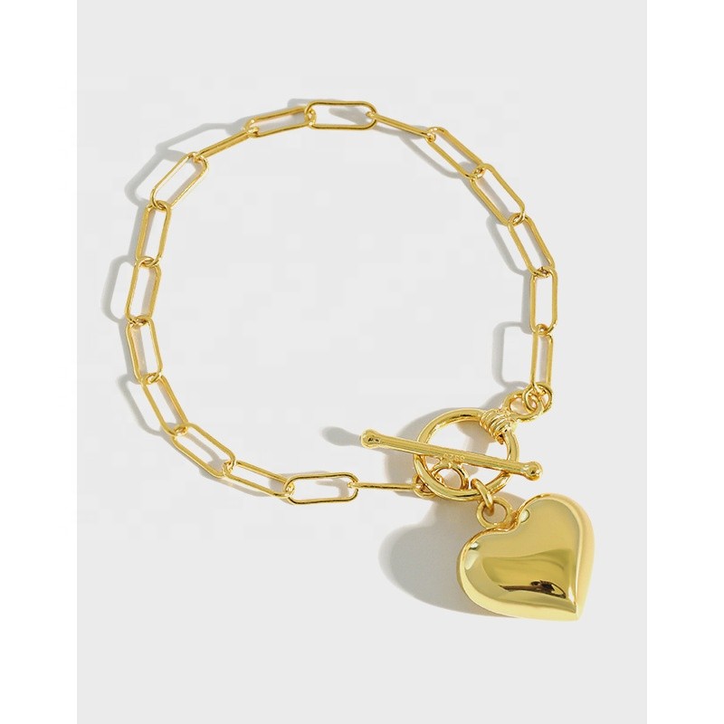 Fashion 925 Sterling Silver fashion 18K gold plated heart pendant Chain women