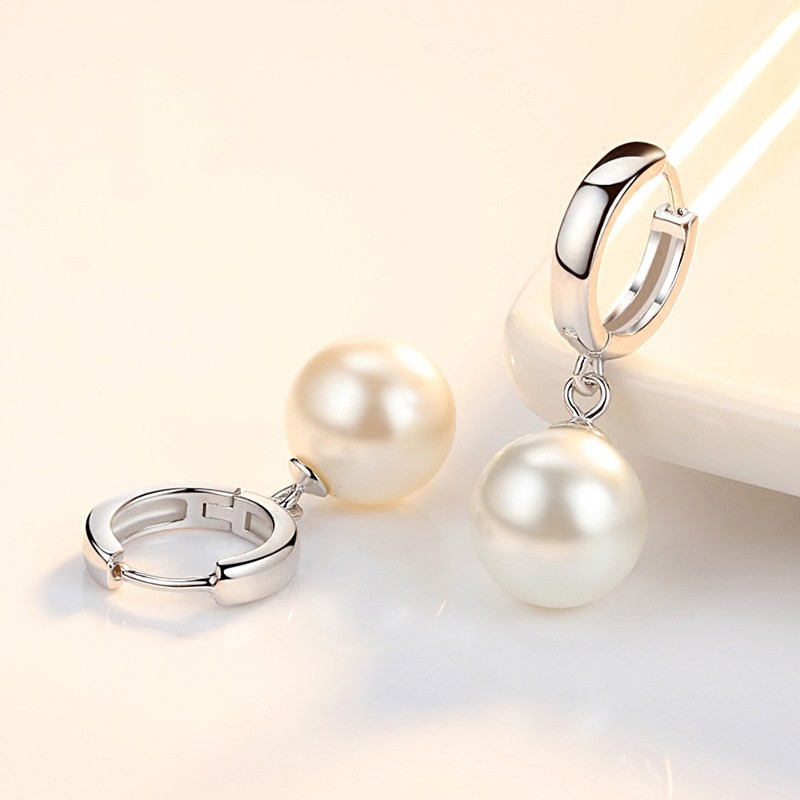Unique Luxury 925 Sterling Silver Rhodium Plated Fashion Pearl Earrings Women Jewelry