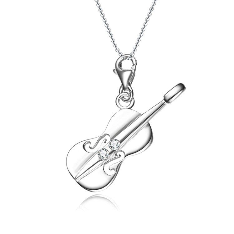 Hot Sale Women Luxurious 925 Sterling Silver Cute Guitar Necklace Jewelry Pendants 