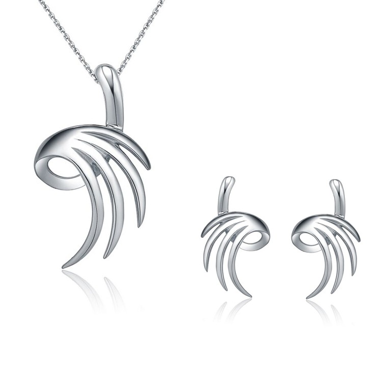 Rhodium Plated Wings Pendant Necklace Pure 925 Sterling Silver Jewelry Set