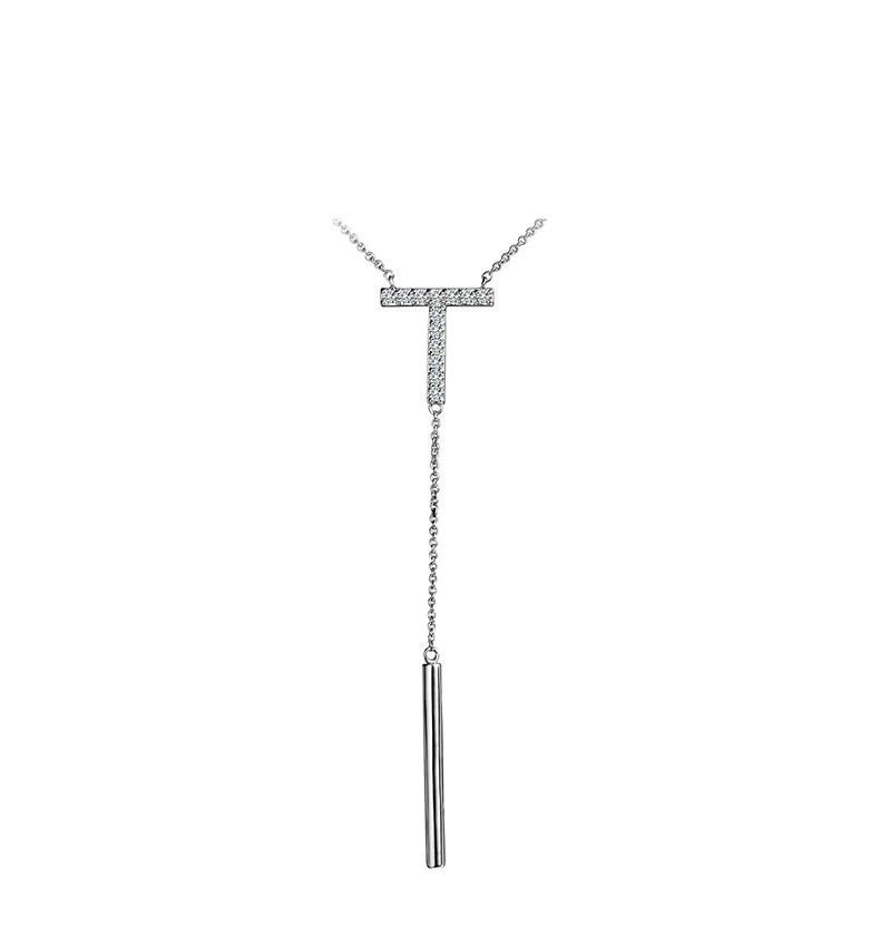 Initial Sweater Chain Simple Women Jewelry Wholesale Brass Fashion Cubic Zirconia Necklace