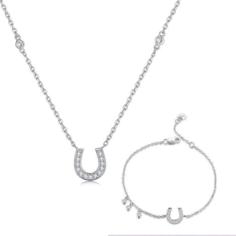 Horse Shoe CZ Pendant Necklace Bracelet Trendy Charm 925 Sterling Silver Zirconia Jewelry Sets