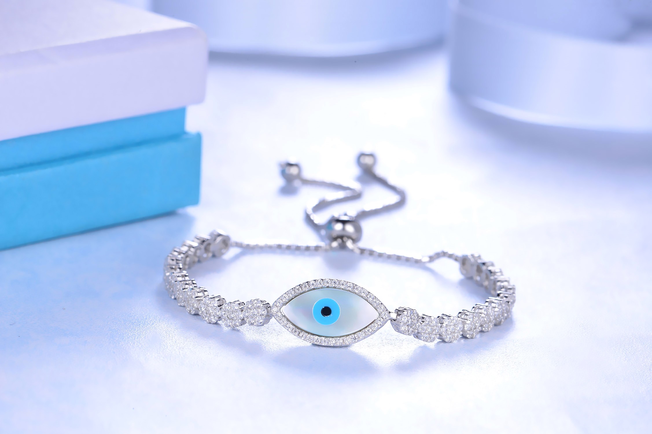 Custom  925 sterling Silver Bracelet blue eye CZ bangle for Women jewelry