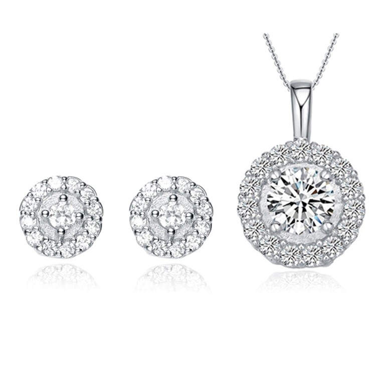High Quality Rhodium Plated Women CZ 925 Sterling Silver Dainty Fashion Zirconia Jewelry Sets