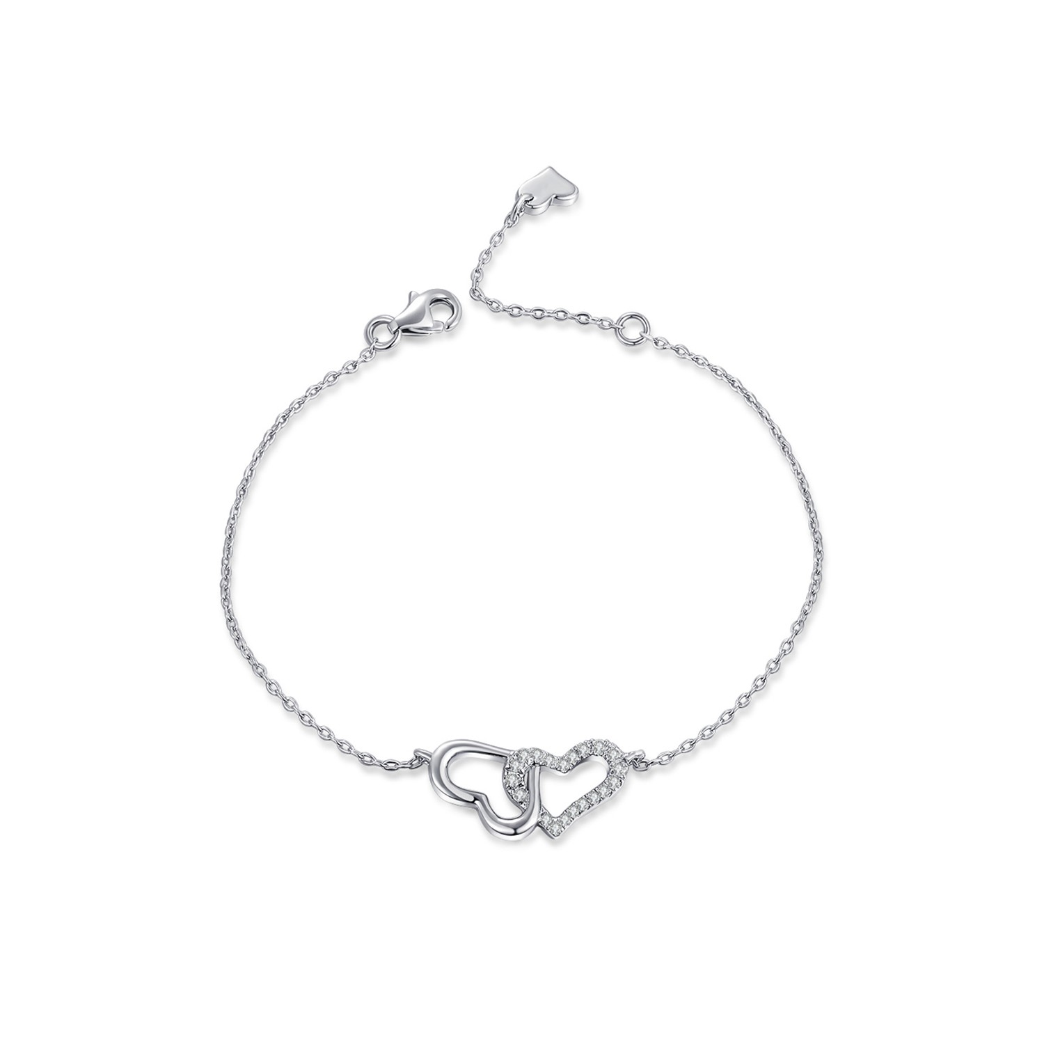 Ladies Classic Bracelet Fine 925 sterling silver adjustable Cubic zirconia heart bracelet