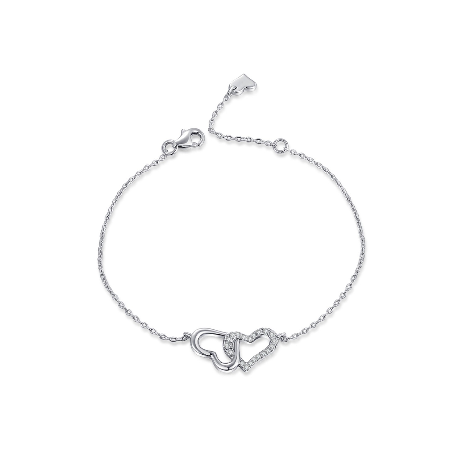 Ladies Classic Bracelet Fine 925 sterling silver adjustable Cubic zirconia heart bracelet