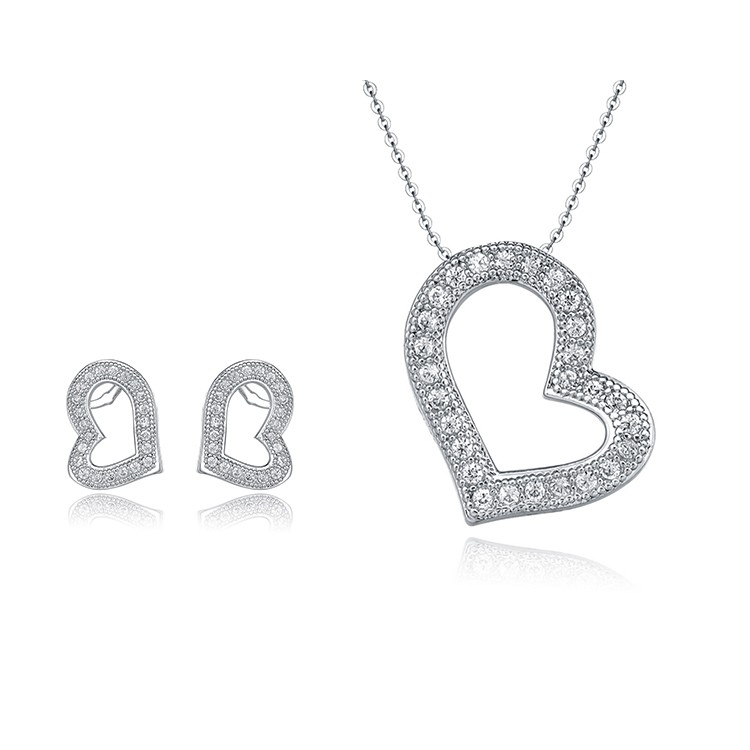 Love Heart Hollow Out Crystals Stone 925 Sterling Silver Personliaze Jewelry Set For Women