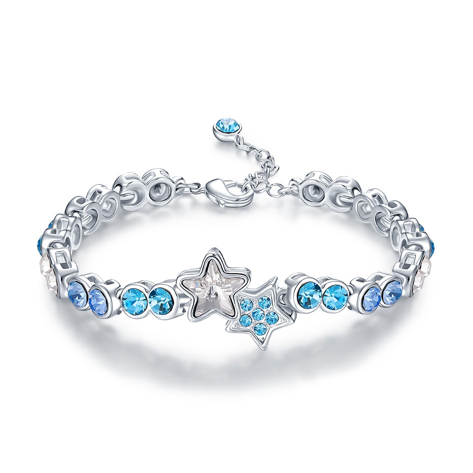 Star Pentagram Blue cz Stone 925 Sterling Silver Custom Bracelets Bangles Women Jewelry  