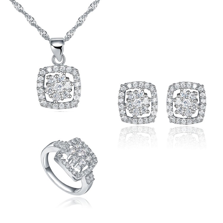 High Quality CZ Pendant Necklace 925 Sterling Silver Women Cubic Zirconia Bridal Jewelry Sets