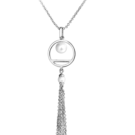 Clothing accessories circle pearl pendant necklace jewelry women brass chain long tassels necklace