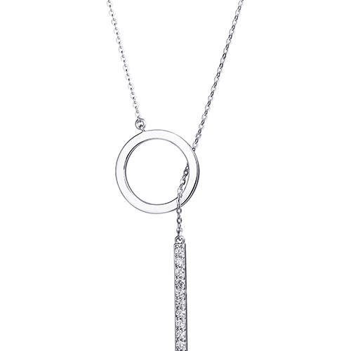 Rhodium plated Factory wholesale simple hollow circle CZ sweater necklace environmental copper chain