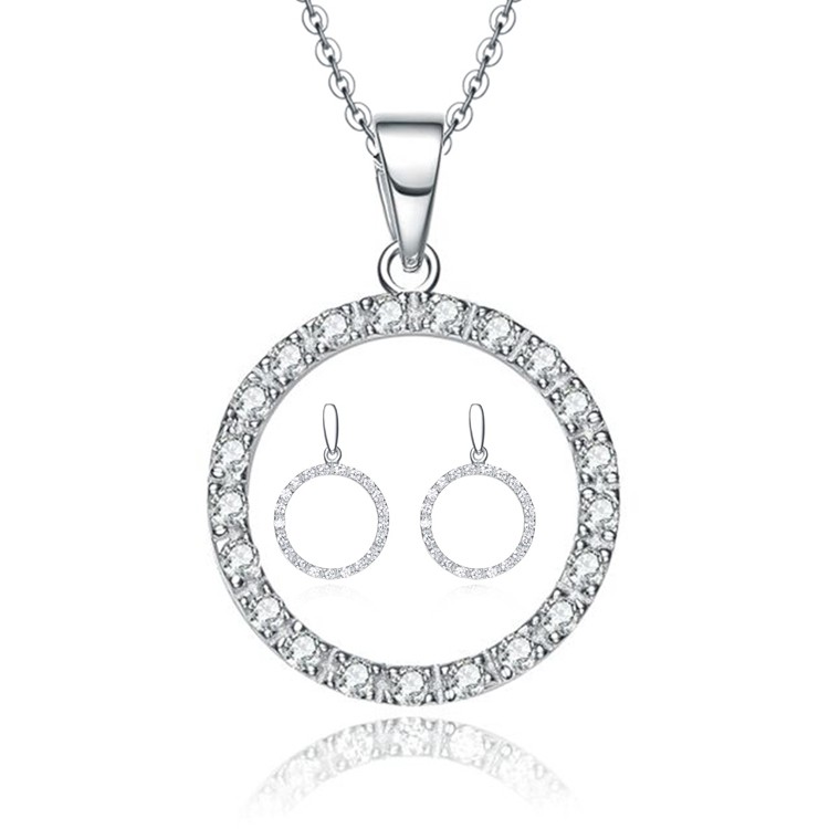 Rhodium Plated Minimalist Pendant Necklce Earrings 925 Sterling Silver High Quality Jewelry Set 
