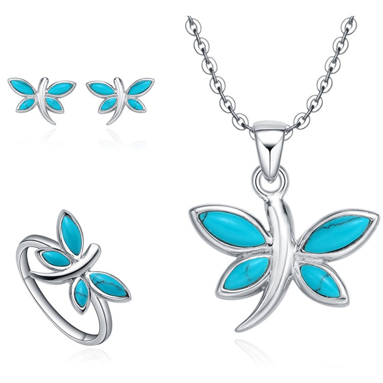 Simple Charming Turquoise Dragonfly Butterfly 925 Sterling Silver Pendant Necklace Jewellery Manufac