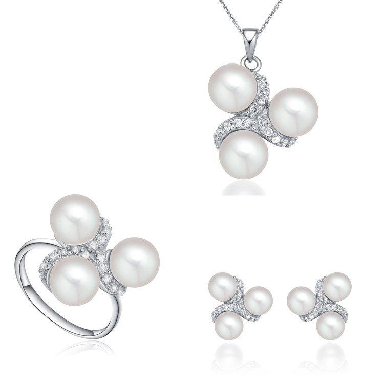 New Arrival Rings 925 Sterling Sliver Women Pearl Jewelry sets Luxury Pendant Jewelry Cubic Zirconia