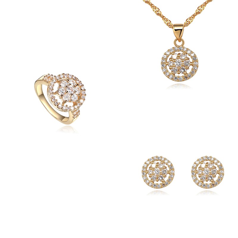 women cubic zirconia 925 sterling silver necklace ring earrings gold plated jewelry set