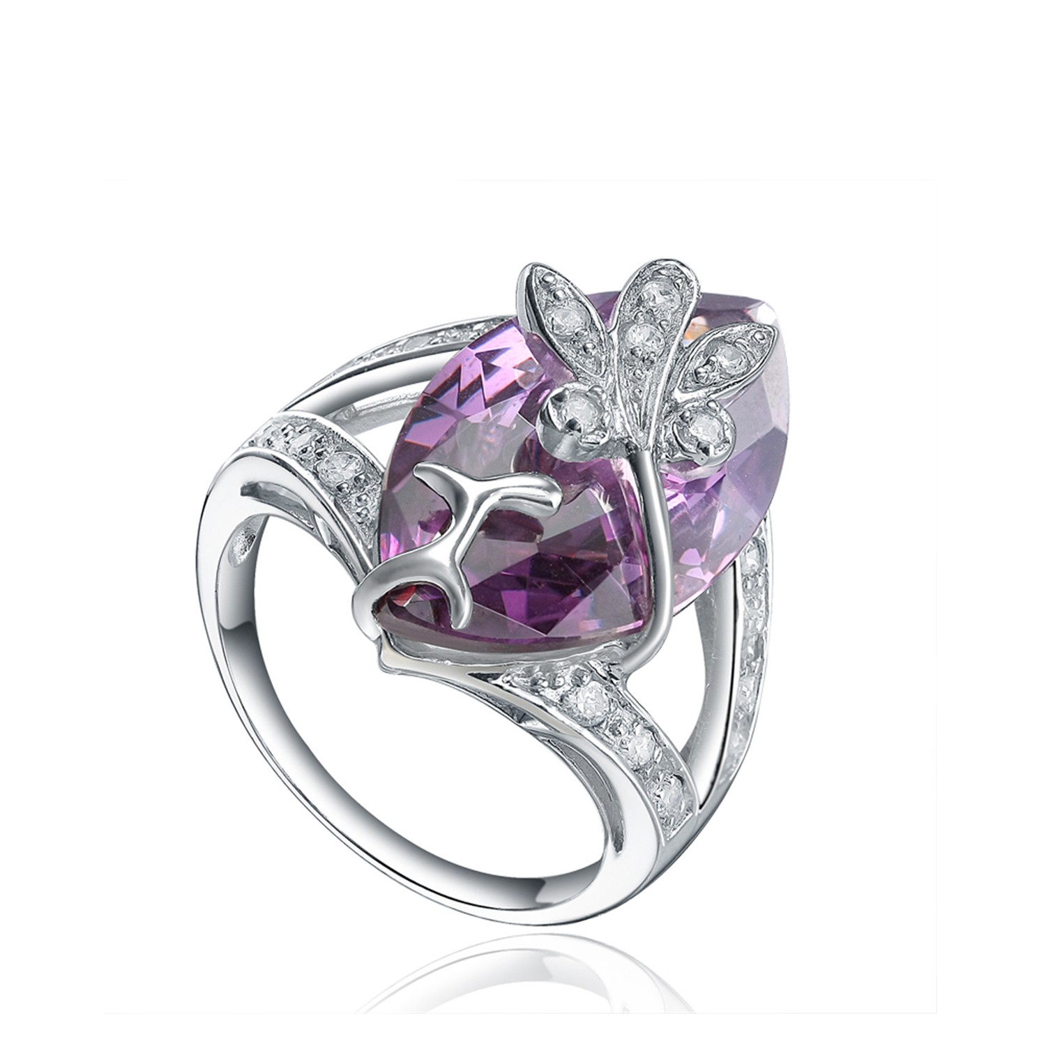 Classical Zircon CZ Amethyst Big Stone Wholesale Engagement 925 Sterling Silver Rings