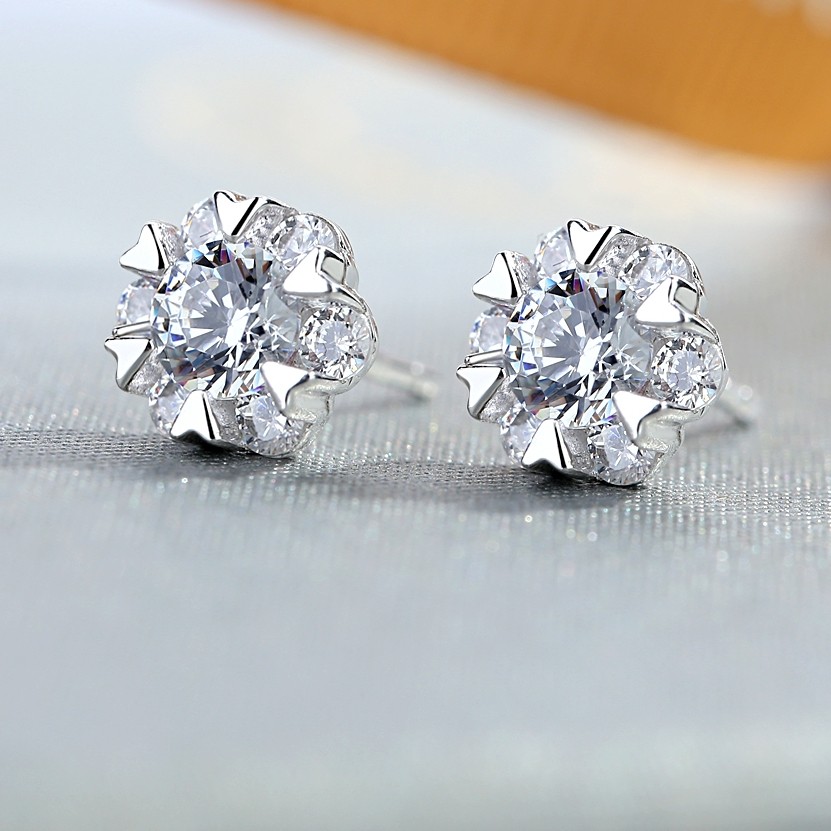 Elegant popular 925 sterling Silver flower stud earring CZ jewelry sets for women jewlery
