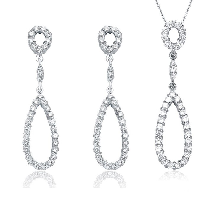 Elegant Trendy Pendant Necklace Earrings Women 925 sterling silver Bridal Jewelry Set