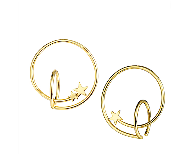 Custom design popular double circle brass star earrings 925 silver needle jewelry