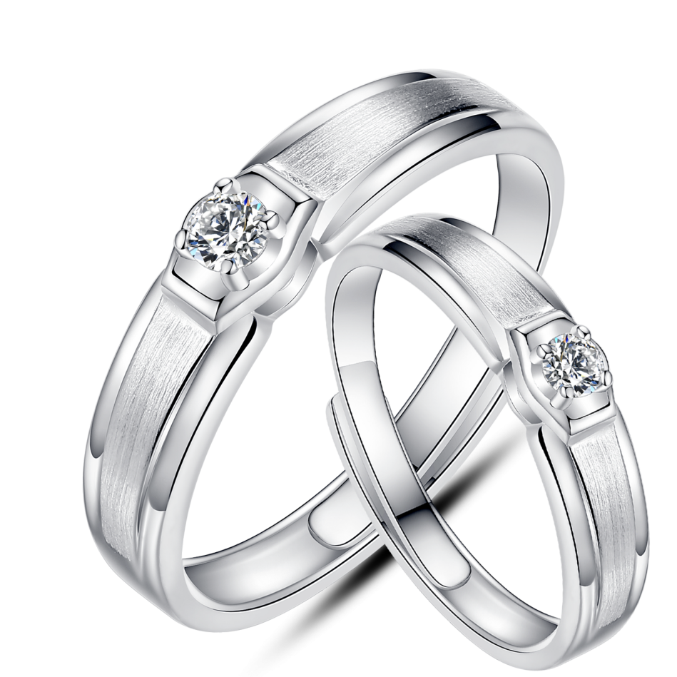 Fashion Simple Silver Zircon Couple Ring
