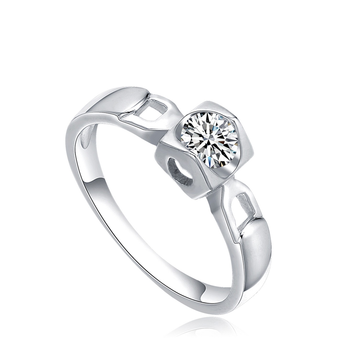 Fashionable silver ring, hollow heart and bright zircon complement each other