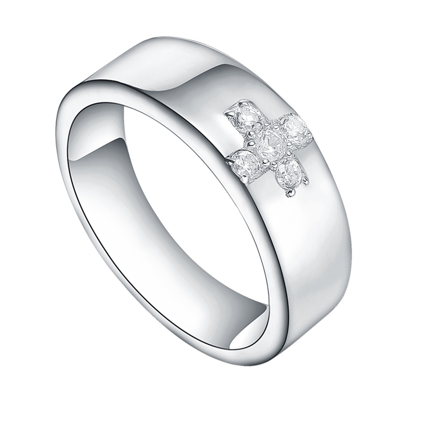 Silver cross zircon inlaid ring, classic and simple style