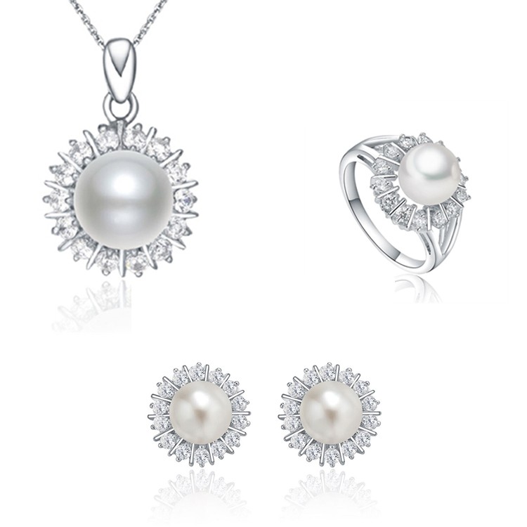 Freshwater Pearl 925 Sterling Silver Cubic Zirconia Jewelry Set For Women